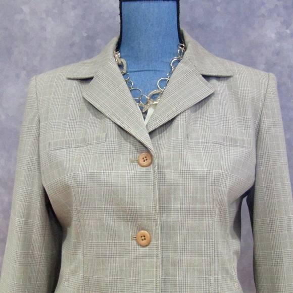Rafaella Petite Tan Brown Plaid Blazer Size 10P - Picture 2 of 6